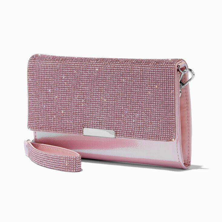 Light Pink Bling Crossbody Wristlet Wallet,