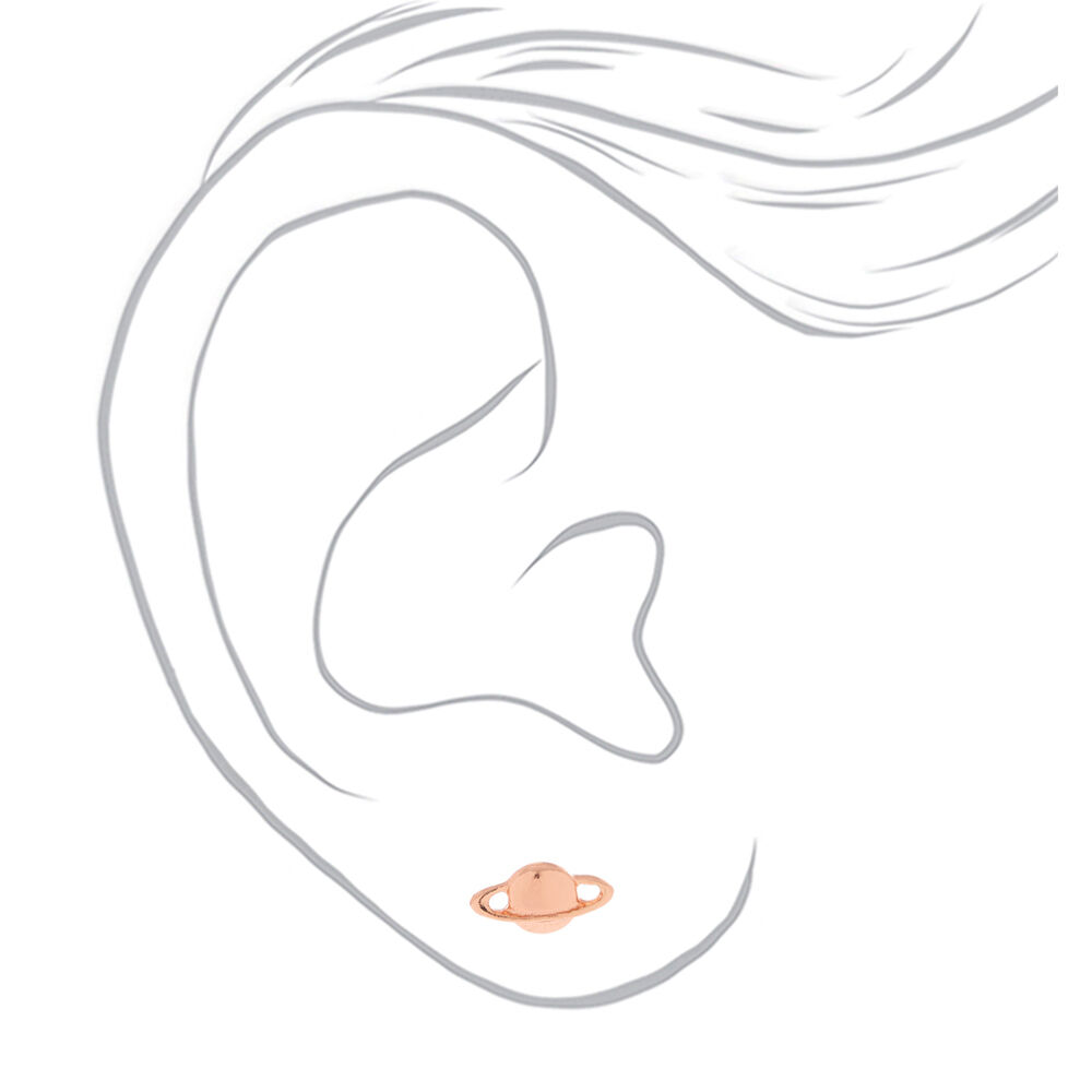 18kt Rose Gold Plated Saturn Stud Earrings,