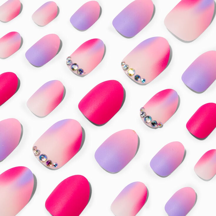 Pink Ombre Gem Stiletto Press On Vegan Faux Nail Set - 24 Pack | Claire ...