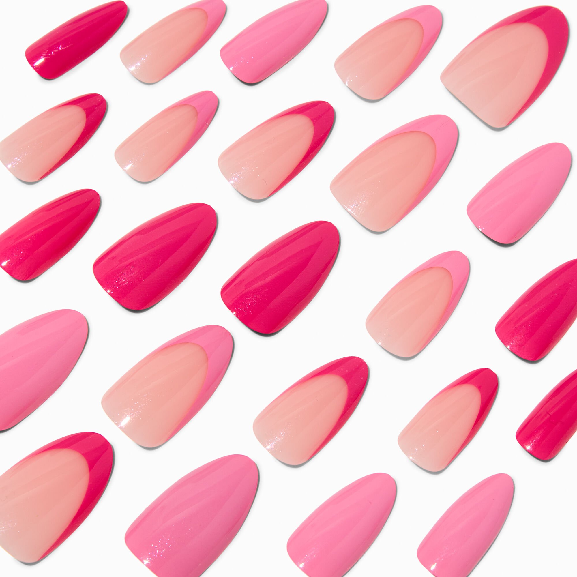 Faux ongles vegan en amande longs French manucure roses monochromes - Lot de 24,