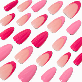 Monochrome Pink French Long Almond Vegan Faux Nail Set - 24 Pack,