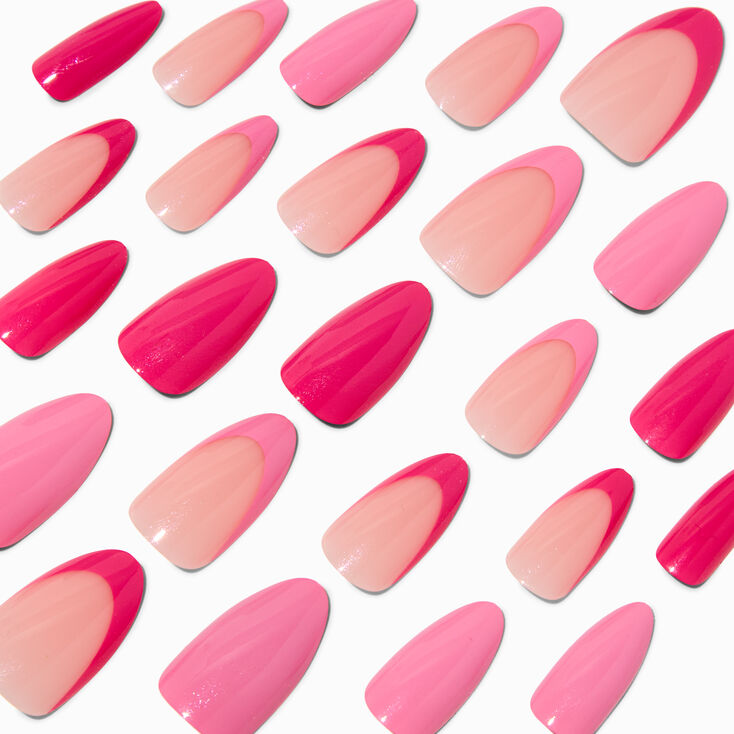 Monochrome Pink French Long Almond Vegan Faux Nail Set - 24 Pack,