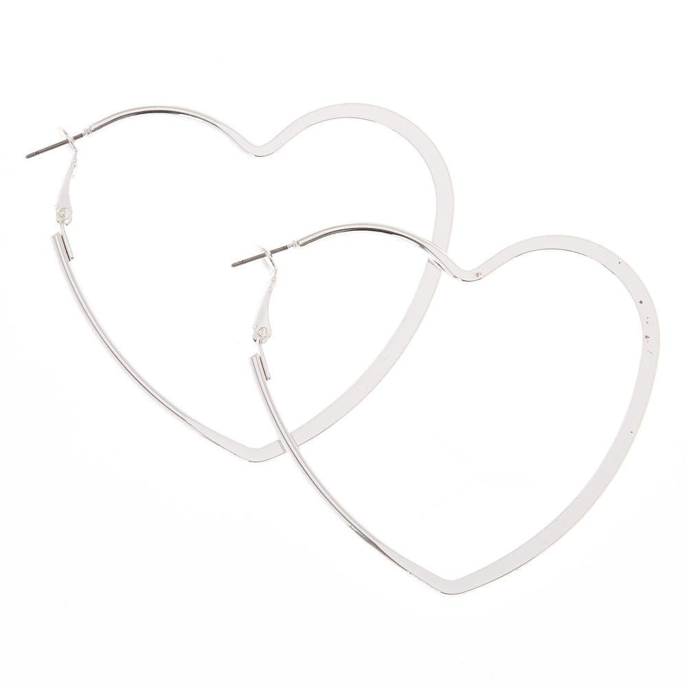Silver 60MM Heart Hoop Earrings Claire s US