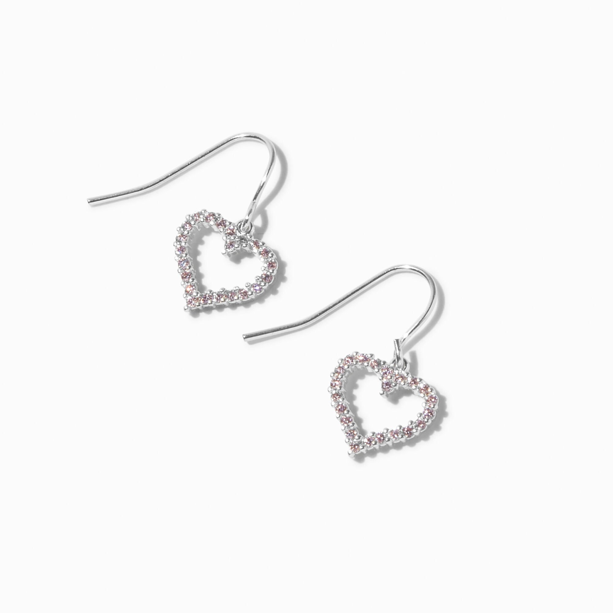 View Claires Cubic Zirconia Heart SilverTone 05 Drop Earrings Pink information