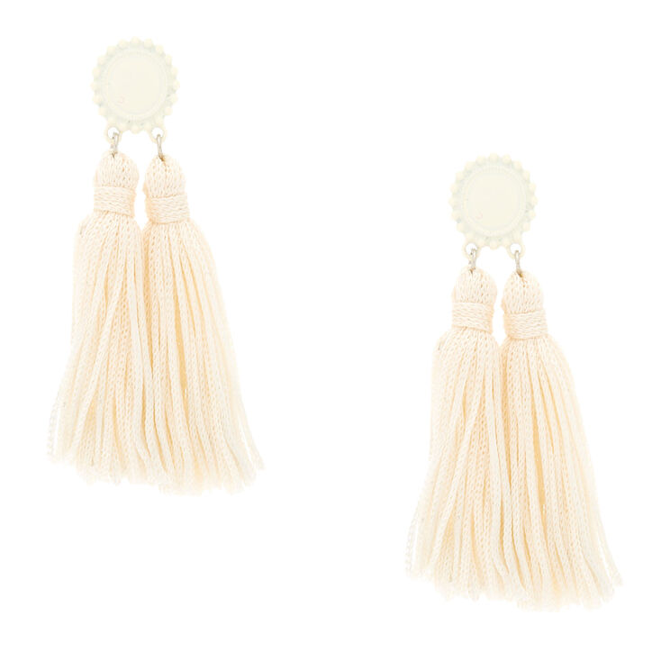 3&quot; Double Tassel Drop Earrings - White,