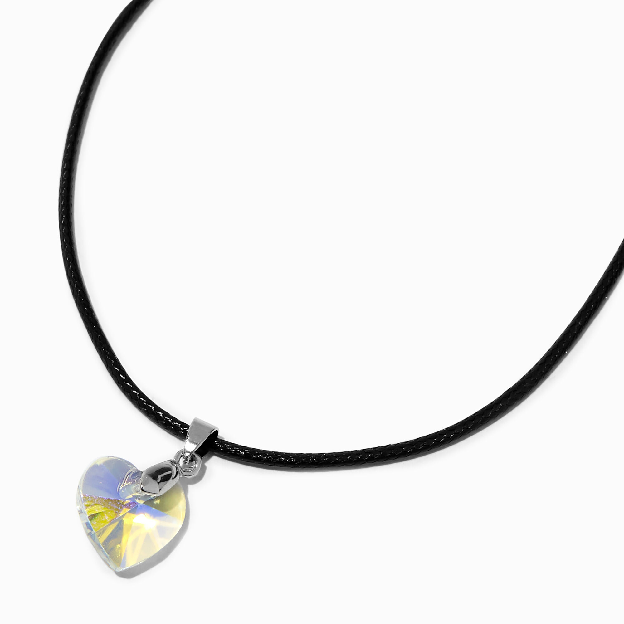 View Claires Iridescent Heart Cord Pendant Necklace Black information