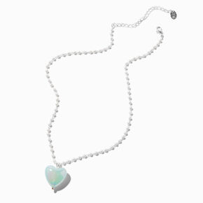 Collier &agrave; pendentif cha&icirc;ne perle d&#39;imitation c&oelig;ur iridescent,