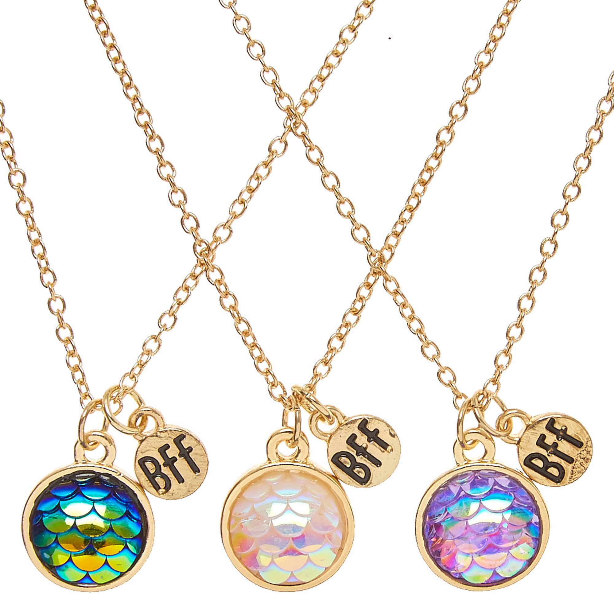 Best Friends Gold-tone Round Mermaid Scale Pendant Necklaces | Claire's