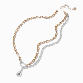 Mixed Metal Two-Tone Toggle Teardrop Pendant Necklace ,