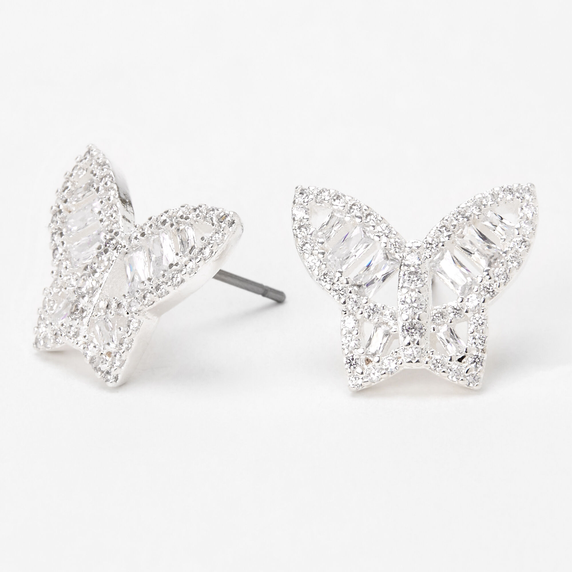 Silver Cubic Zirconia Butterfly Stud Earrings