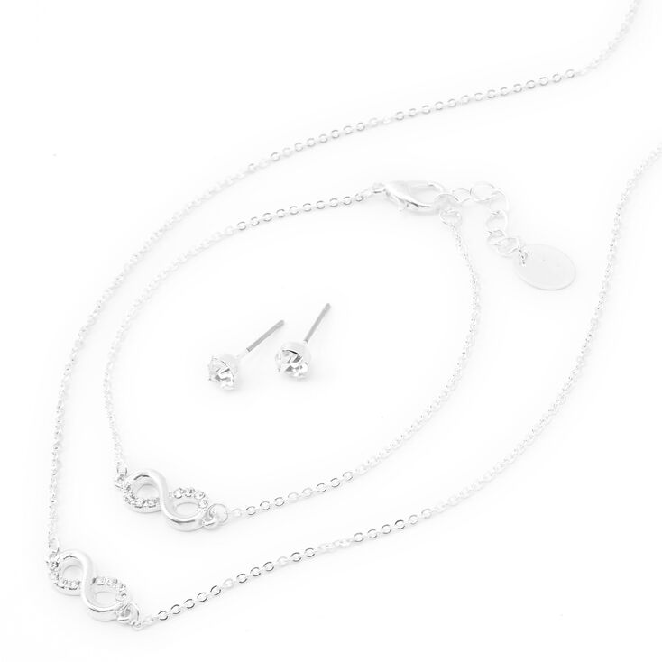 Claire's Parure de bijoux décorée symbole de l’infini couleur argentée - Lot de 3