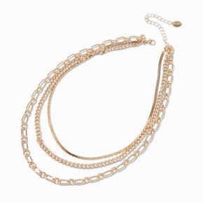 Gold-tone Oval Mixed Multi-Strand Chain Necklace,