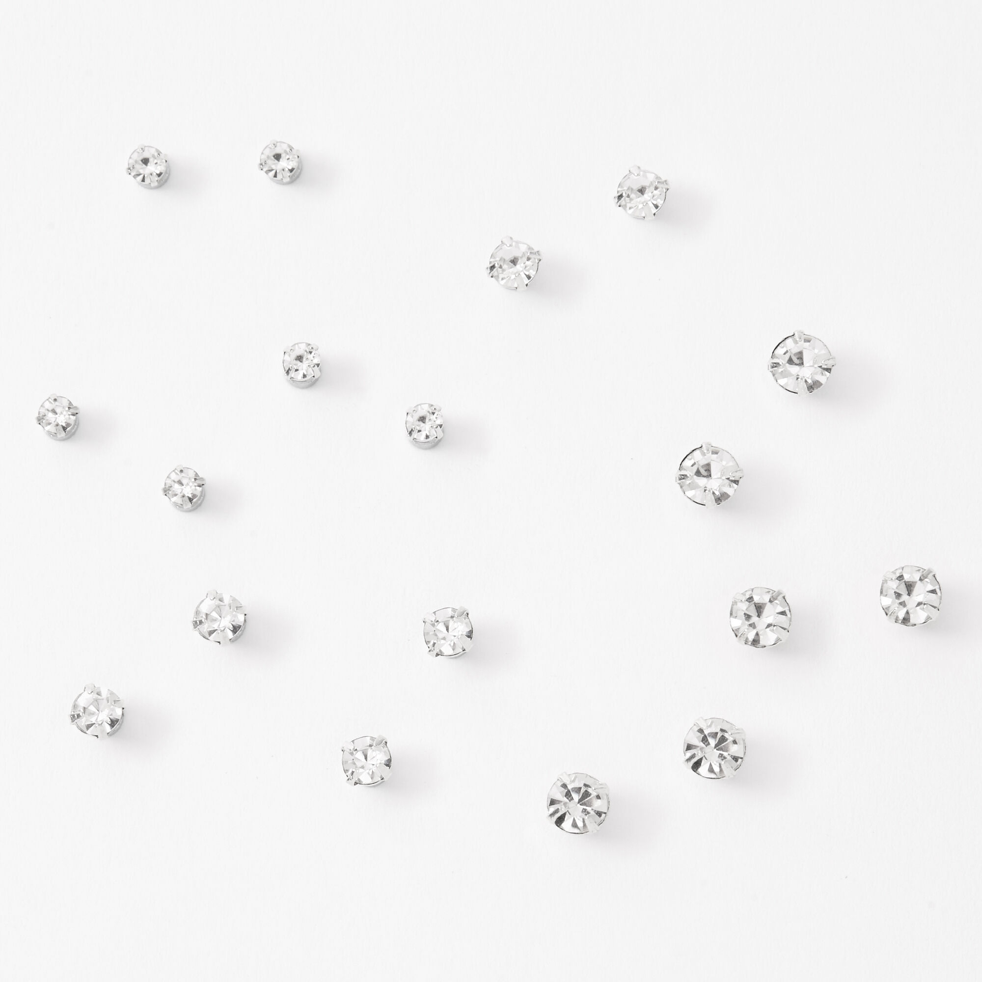 Silver Graduated Round Magnetic Stud Earrings 9 Pack Claire s US