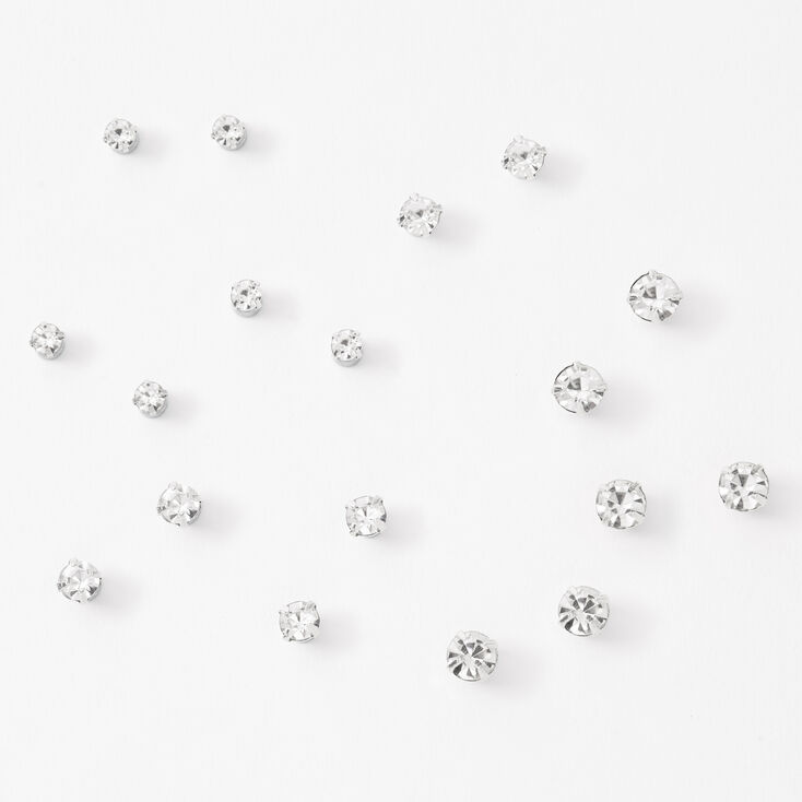 Silver Graduated Round Magnetic Stud Earrings - 9 Pack,
