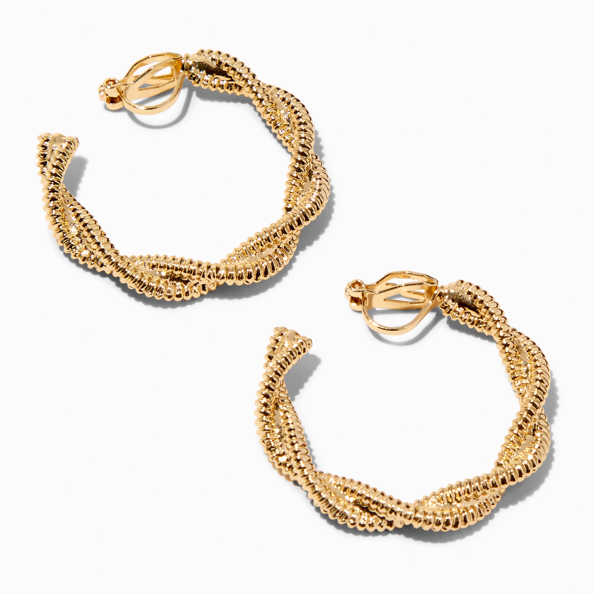 View Claires Tone 40MM Braided Twist Hoop ClipOn Earrings Gold information