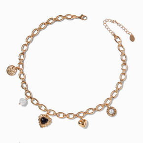 Gold-tone Retro Charm Necklace ,