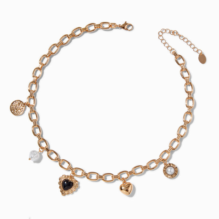 Gold-tone Retro Charm Necklace ,