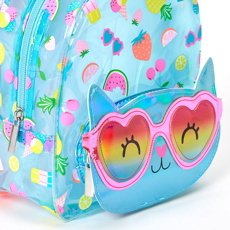 Claire&#39;s Club Cam the Cat Tropical Transparent Mini Backpack - Turquoise,
