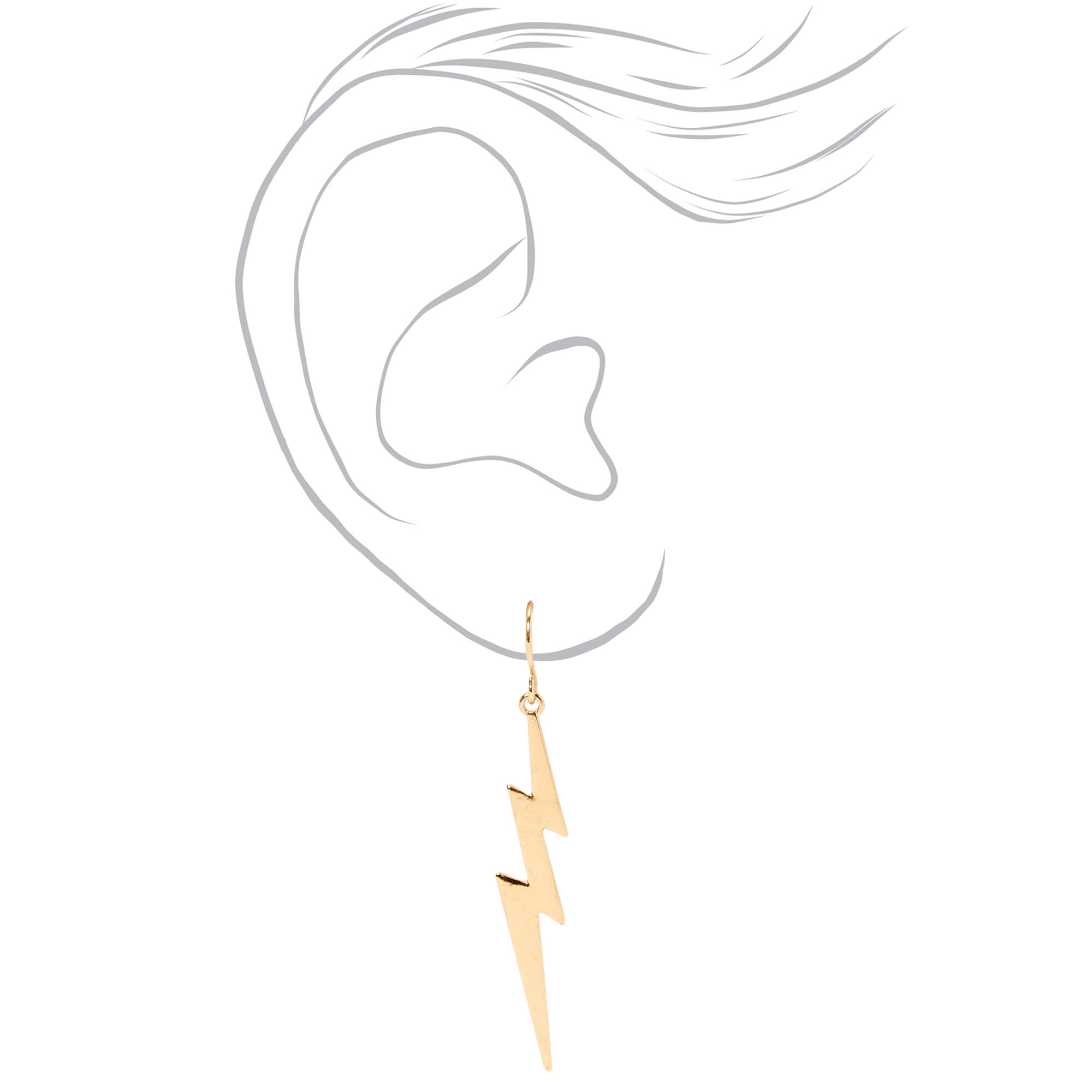 Gold 2" Lightning Bolt Drop Earrings,