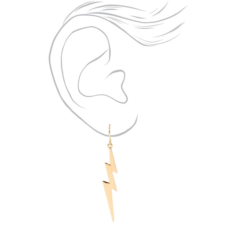 Gold-tone 2&quot; Lightning Bolt Drop Earrings,