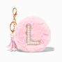 Pink Furry Pearl Initial Coin Purse Keychain - L,