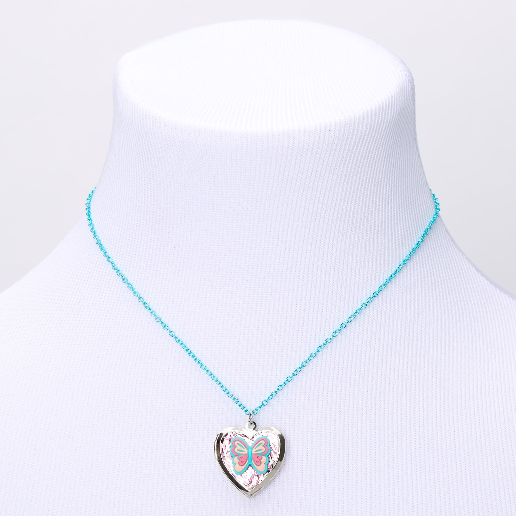 Claire's Club Butterfly Locket Necklace - Blue,