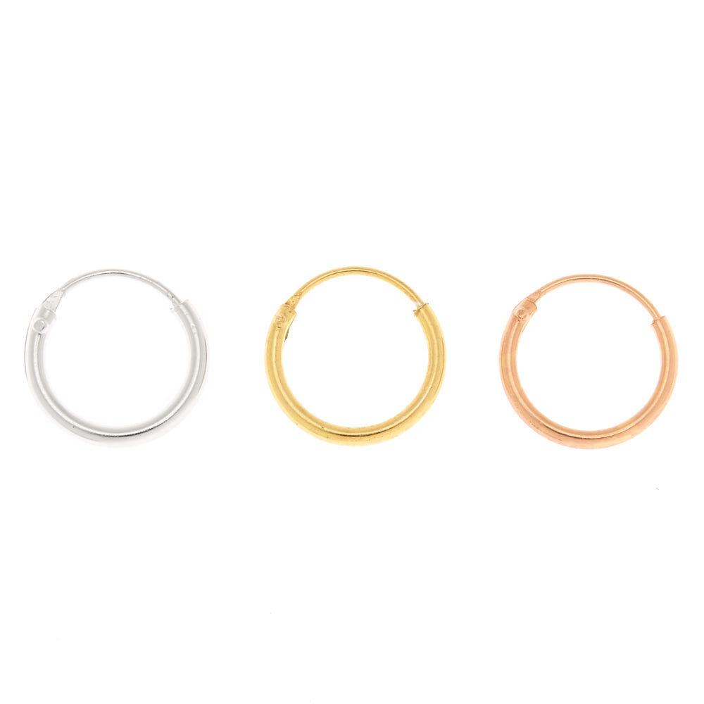 Sterling Silver, Gold and Rose-Gold Cartilage Pierced Hoop Earring - 3 Pack,