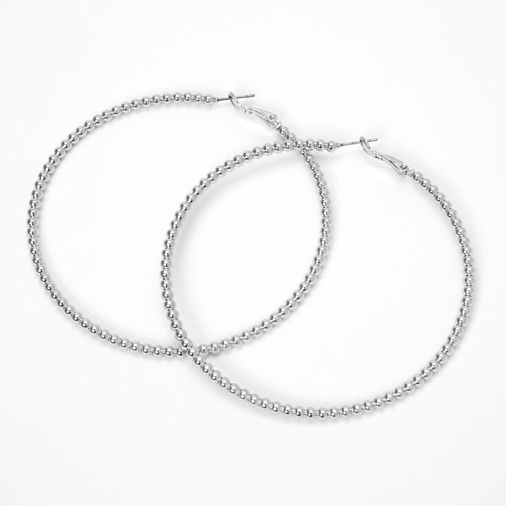 Silver 80MM Bubble Bead Large Hoop Earrings,