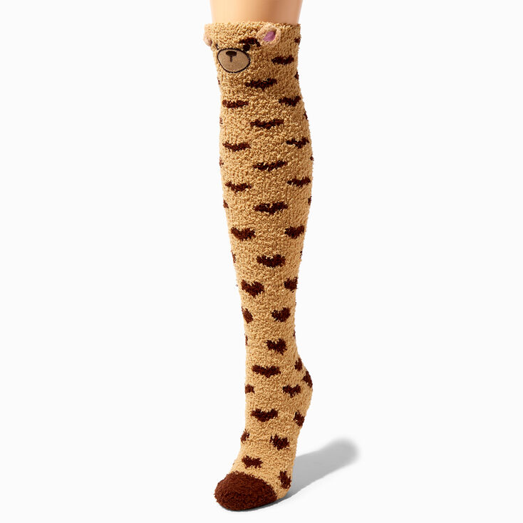 Fuzzy Brown Bear Over The Knee Socks,