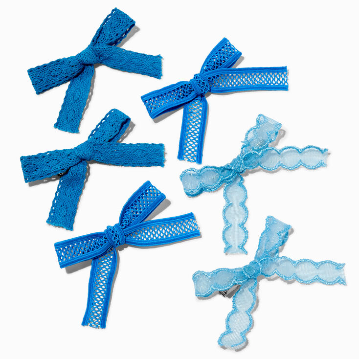 Mixed Blue Lace Hair Bow Clips - 6 Pack,