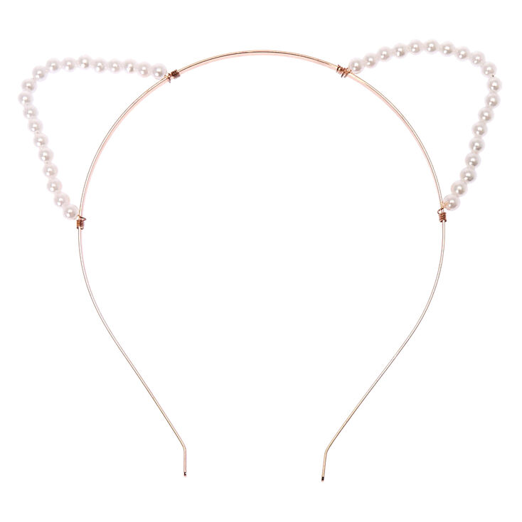 Rose Gold Pearl Cat Ears Headband Claire S Us
