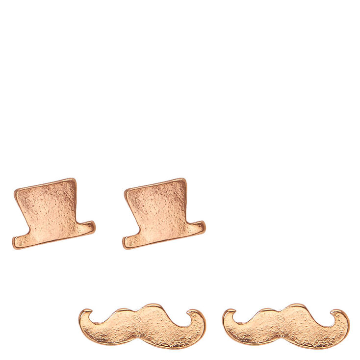18kt Rose Gold Plated Top Hat And Mustache Earrings Claire S Us 18kt Rose Gold Plated Top Hat And Mustache Earrings