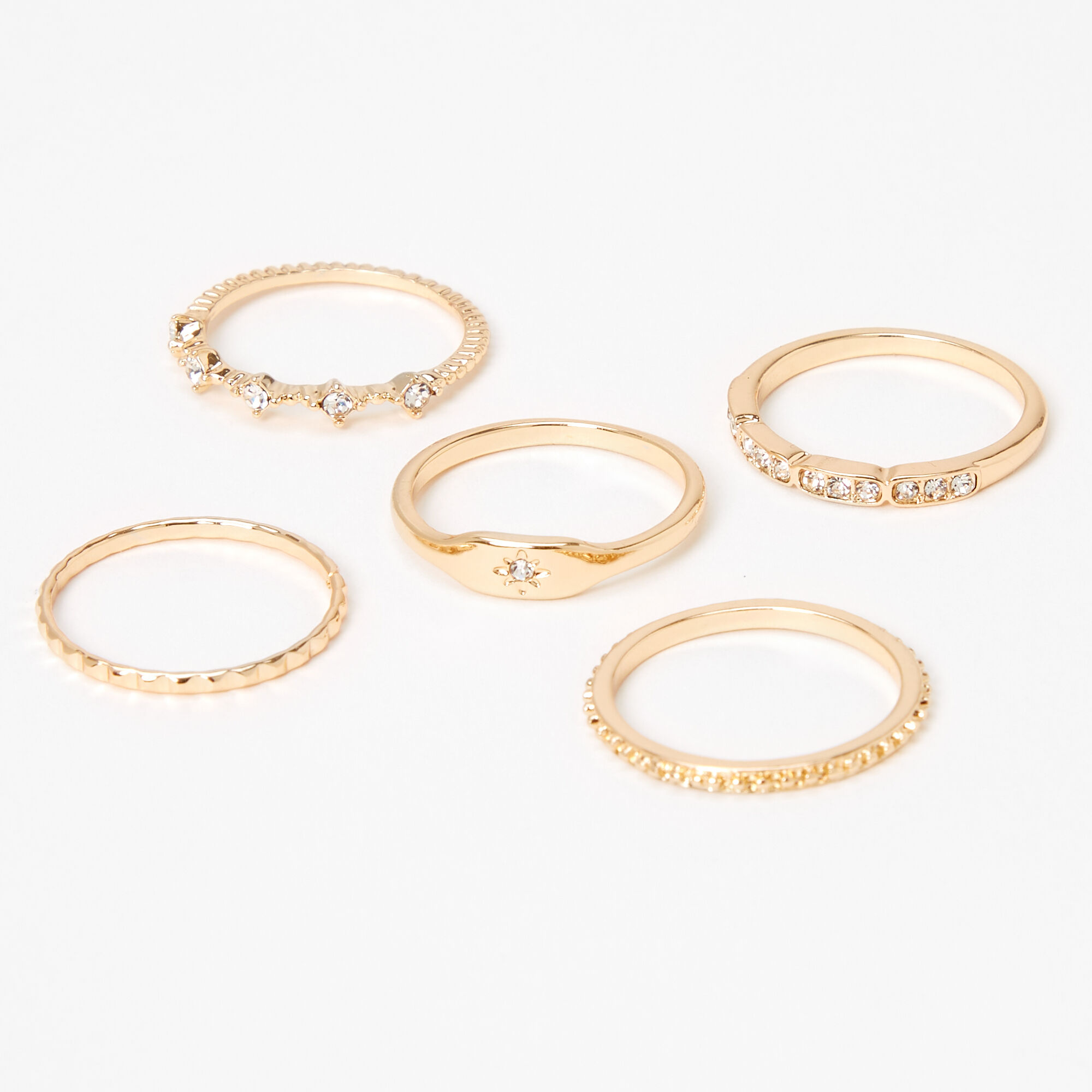 Gold Starburst Studded Rings - 5 Pack,