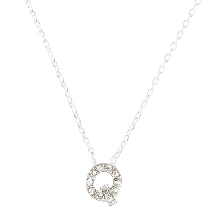 Silver Embellished Initial Pendant Necklace - Q,