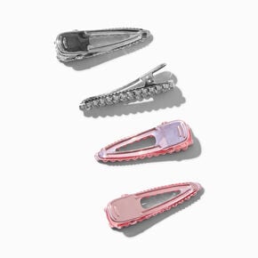 Claire&#39;s Club Pink &amp; Silver Stone Snap Hair Clips - 4 Pack,