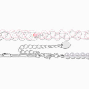 Black &amp; White Houndstooth Heart Choker Necklaces - 2 Pack,