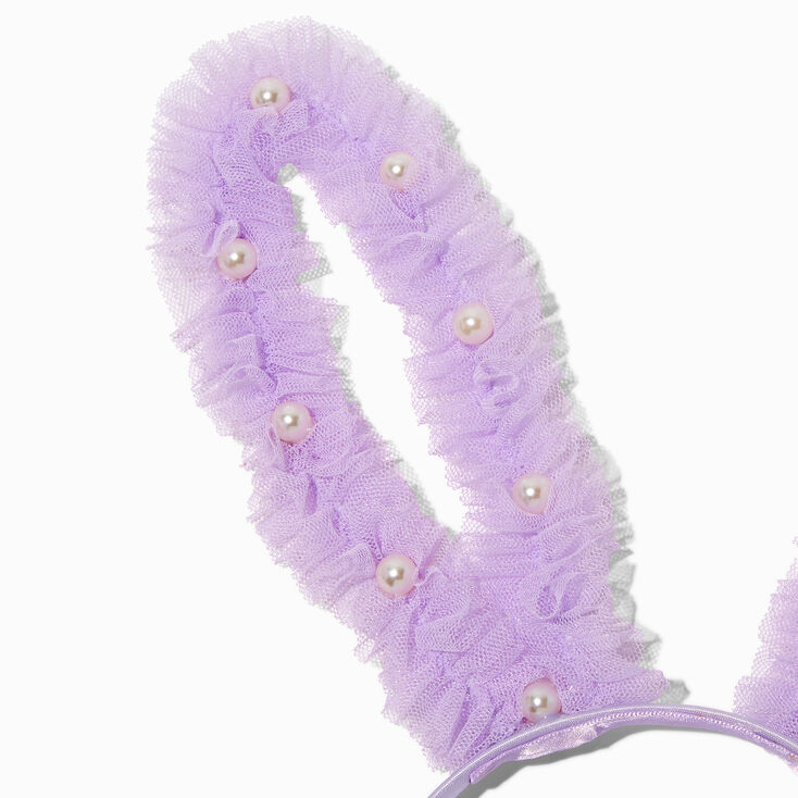 Purple Tulle &amp; Pearl Bunny Ears Headband,