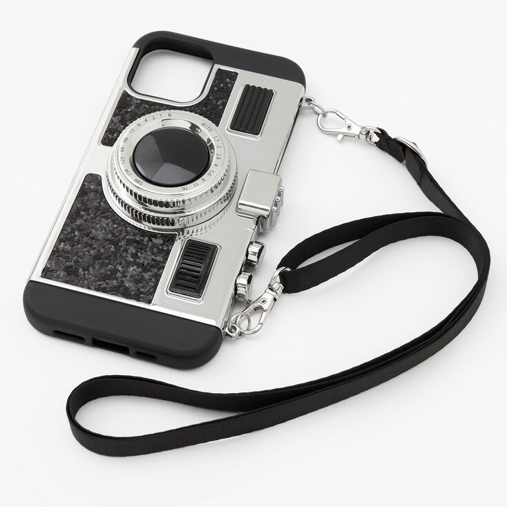 Black Glitter Camera Phone Case - Fits iPhone 12/12 Pro,