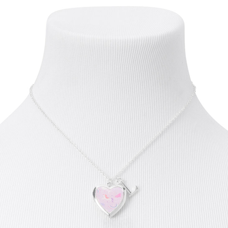 Claire&#39;s Club Glitter Unicorn Initial Locket Necklace - Pink, L,