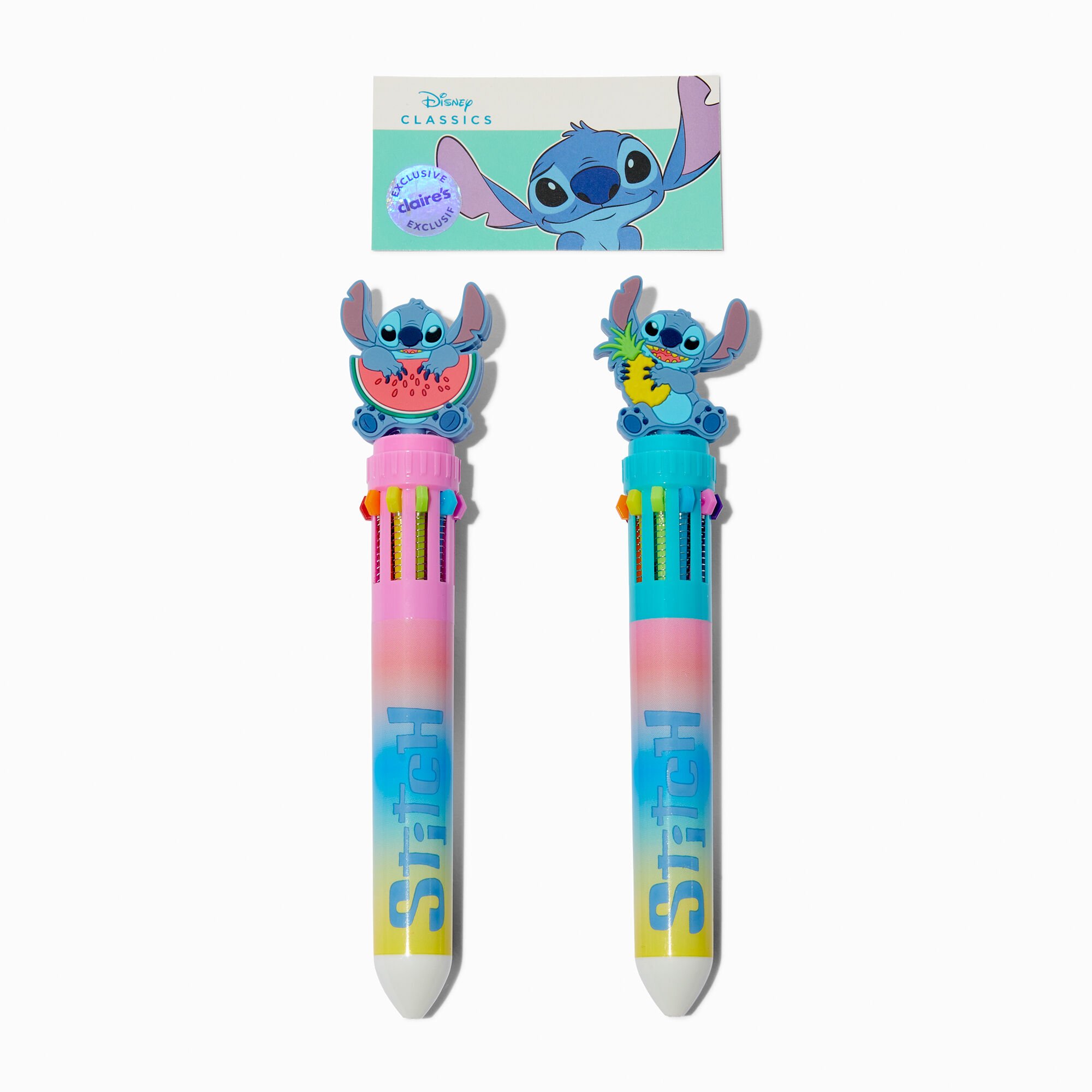 View Disney Stitch Claires Exclusive Foodie Multicolored Pen Set 2 Pack Rainbow information