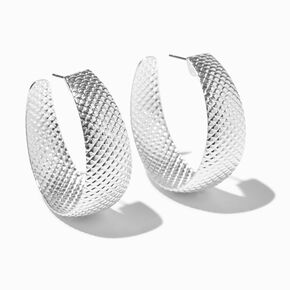 Silver-tone Textured Hoop Earrings,