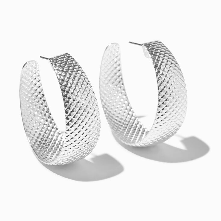 Silver-tone Textured Hoop Earrings,