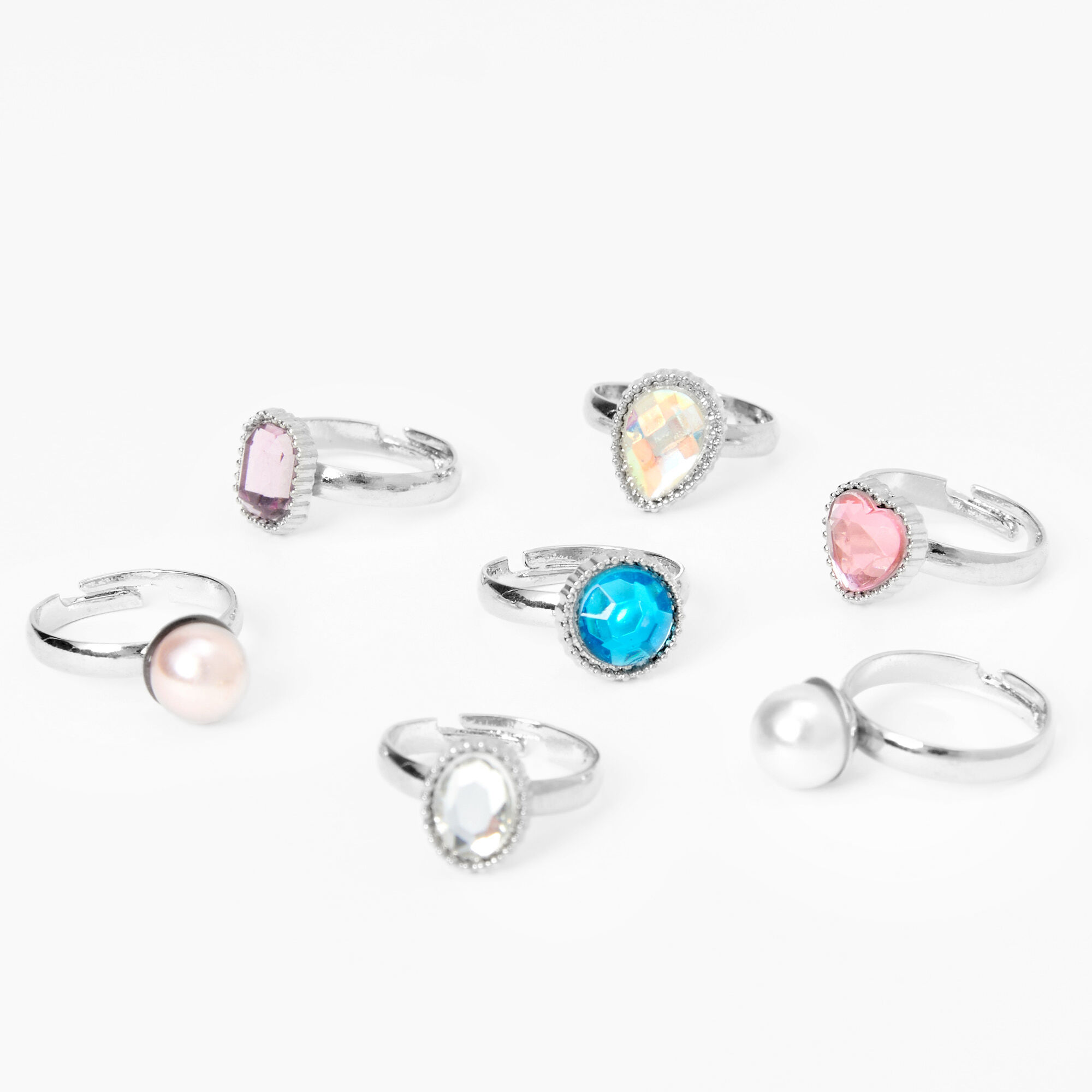 Claire's Club Pearl and Gemstone Rings - 7 Pack,