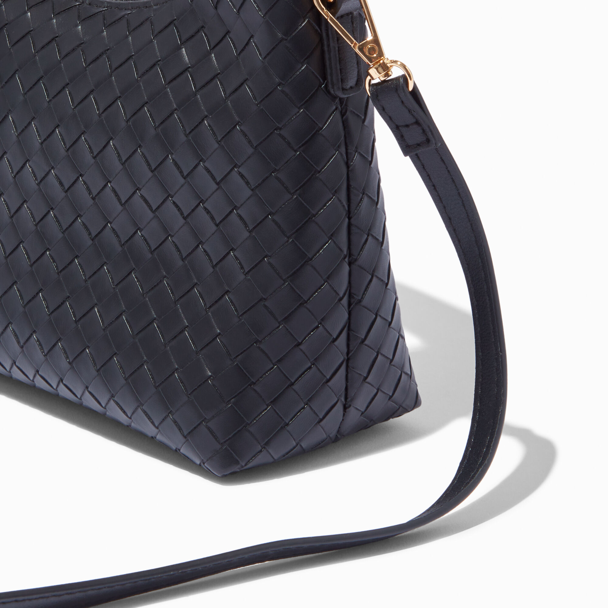 Black Woven Crossbody Shoulder Bag,