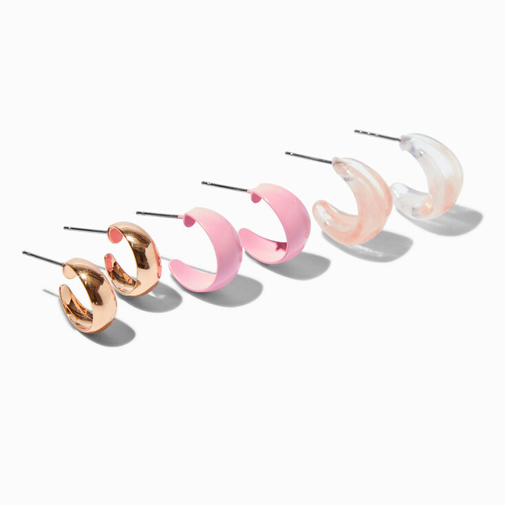 Pink &amp; Gold Hoop Earrings Stack - 3 Pack ,