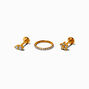 Gold-tone Titanium Cubic Zirconia Flower 18G Flat Back &amp; Clicker Helix Earrings - 3 Pack,
