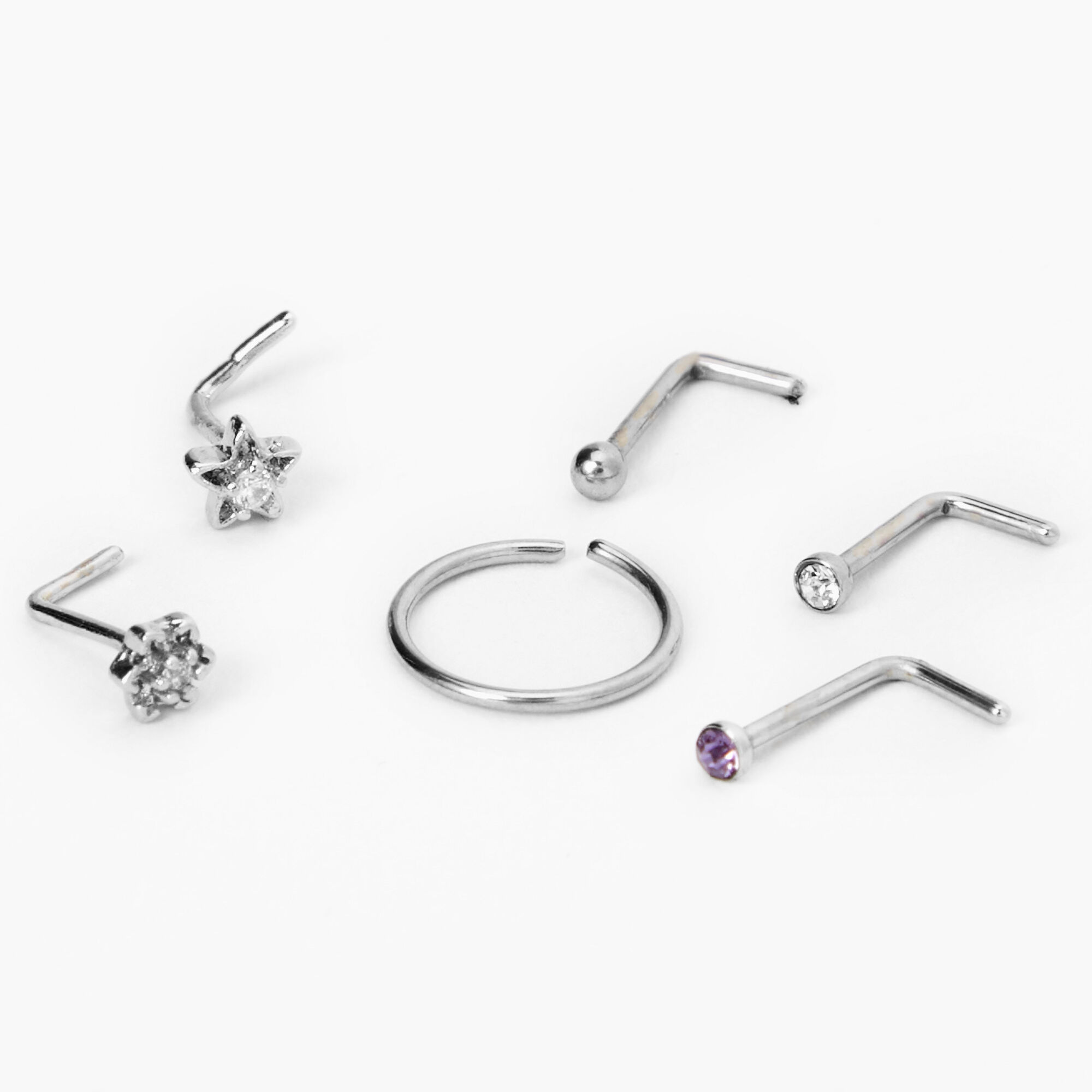 View Claires Tone Star Mixed Nose Rings 6 Pack Silver information