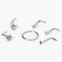 Silver-tone Star Mixed Nose Rings - 6 Pack,