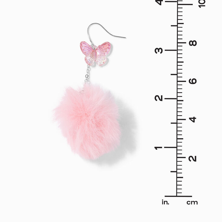 Pink Butterfly Pom Pom 3&#39;&#39; Drop Earrings,