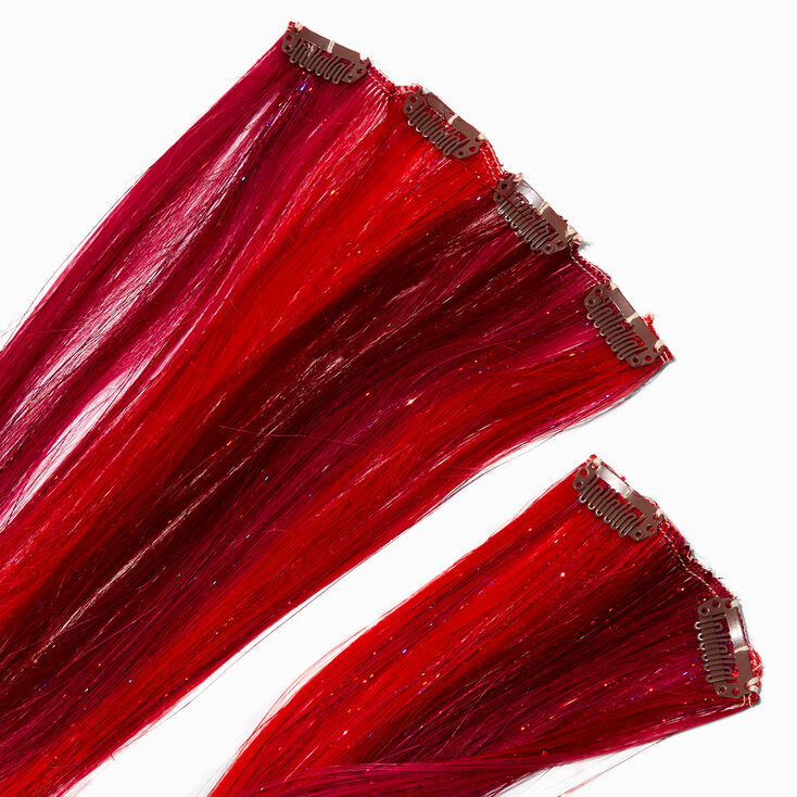 Red Tinsel Faux Hair Clip In Extensions - 4 Pack